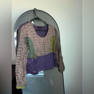 Sacred Threads Patchwork Shirt Womens Multicolor Lagenlook S/M